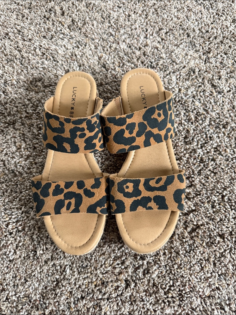 Lucky Brand Leopard Print Double-Strap Slide Low Wedge Sandals